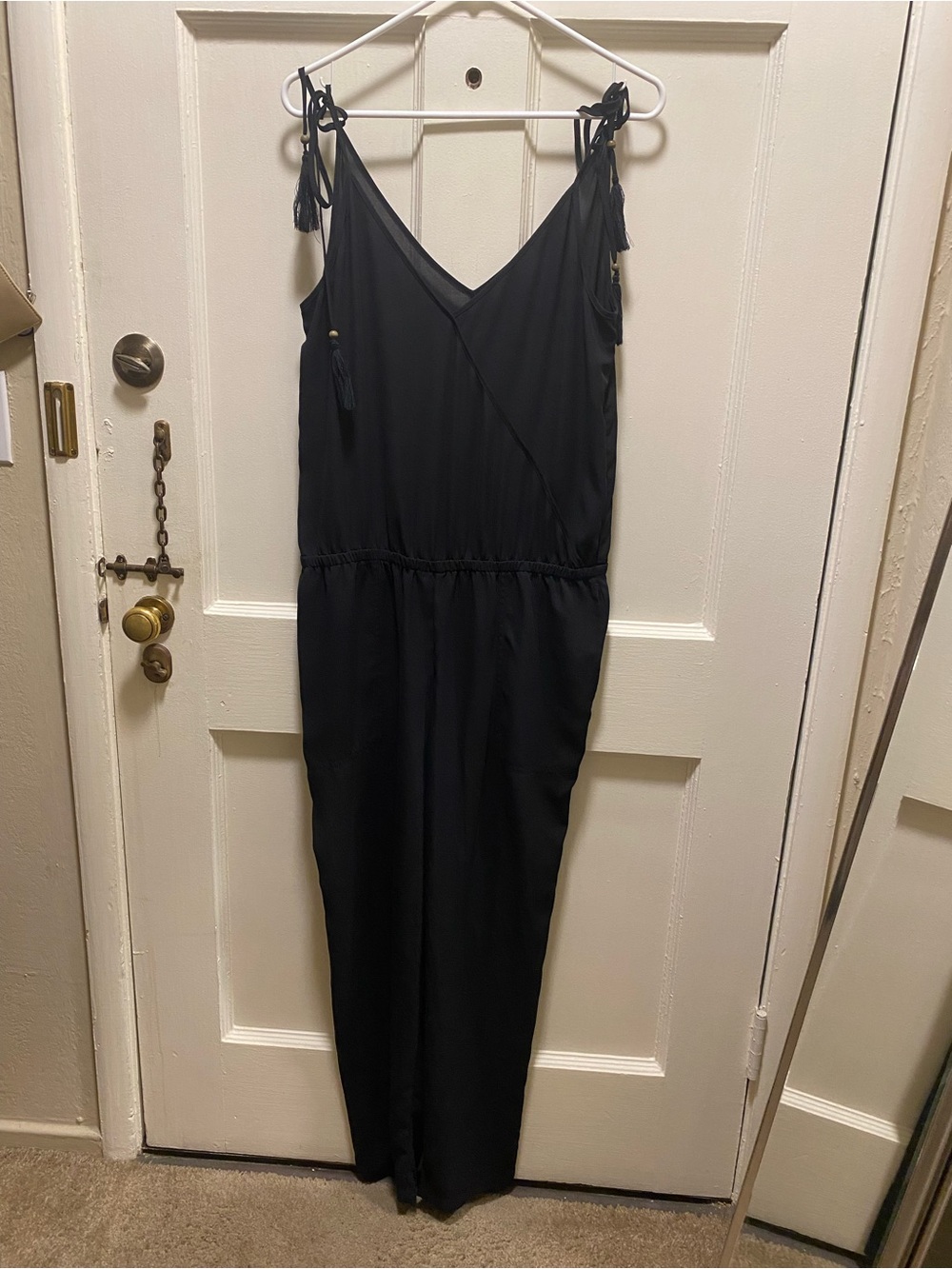 J. Crew Black One-Shoulder Jumpsuit with Tie Straps